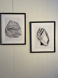 Geometric Pen And Ink Prints.  Matted And Framed, Bold And Graphic.  17 X 21