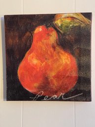 Chunky Painted Canvas Pear.  Vibrant Earthy Colors Think Canvas Wrapped Wood, 11 Sq X 1.75