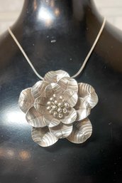 Sterling Silver Chain With Large Pendant Flower- Stunning!