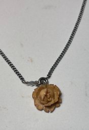 Sterling Silver Chain With Vintage Carved Shaped Yellow Rose/saint On Back