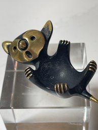 Rare Vintage Modernist Blackened Brass Cat, Walter Bosse For Taxco