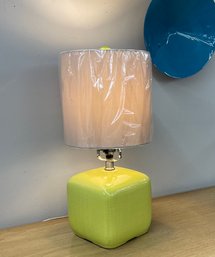 Cute Lime Colored Ceramic Cross Hatch Lamp With Brand New Shade