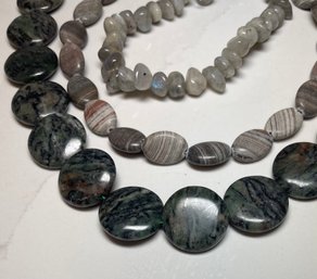 Semi Precious Gemstone Beads:  Silver Lined And Kambaba Jasper, Tumbled Labradorite
