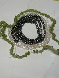Semi Precious Gemstone Beads: Fresh Water And Culture Dyed Pearls,  Peridot Chips.