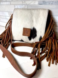 STS RANCH Cowhide Handbag With Long Fringe On Both Sides.