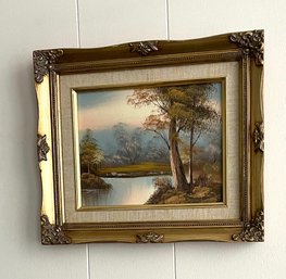 Sweet Vintage Landscape Oil Painting With Ornate Frame/linen Liner. 14.5 X 13