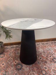 Stunning Marble Topped Style Cafe Table, With Cone Shaped Steel Base (R & B Decker Table?)