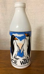 Vintage  Egizia Milk Glass Milk Bottle / Ice Water Bottle With Penguins