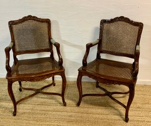 Pair Of Vintage  Walnut & Cane Arm Chairs