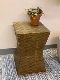 Heavy Little Side Table With Woven Finish