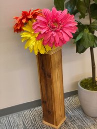 Tall Wooden Vase With Funky Fun Flowers
