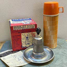 Vintage Duo Of Egg Timer And Fun Thermos