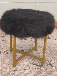 Black Stool Ottoman/ Footstool  With Gold Criss-cross Base.
