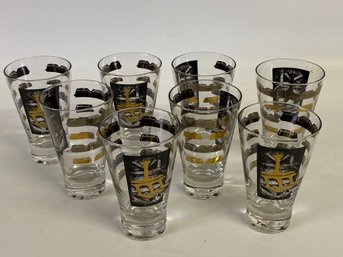 Eight Mid Century Cocktail  Glasses With Lincoln Gold And Silver Bricks