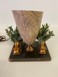 Mid Century Desk Lamp With Fiberglass Cone Shade And Childs Copper Shoes