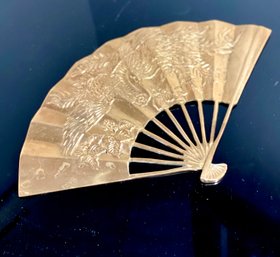Fabulous Asian Carved Brass Fan, Heavy Brass With Hanger On Back!