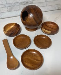 Mid Century Modern Sphere Nut Bowl Set, Bowl,spoon And Mini Serving Bowls