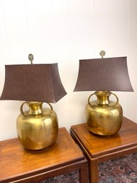 Fantastic Regency Style Bulbous Brass Jug Lamps