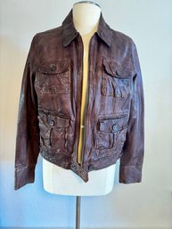 Cool Leather Coat ! Lucky Brand Size Large Womans