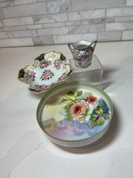 Itty Bitty Pretties, Set Of Three Hand Painted Nippon Japan China Dishes