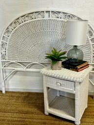White Wicker Side Table From Bristol Collection And Queen Headboard