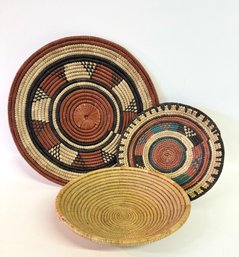Set Of Three Woven Round Baskets/ Wall Decor/  Tray