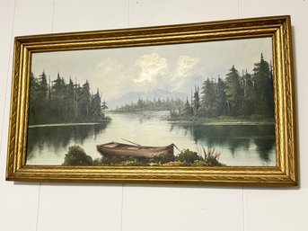 Framed Boat Oil Painting