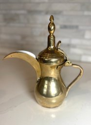 Vtg Heavy Brass Tea Pot With Long Spout, Stamped On Side, Signed On Bottom