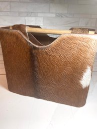 Authentic Cowhide Magazine Holder 15.x X 12 X 8 Deep, Carved Dowel Handle