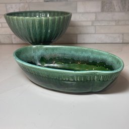 Mid Century Modern California Pottery With Blue/green Drip Glaze