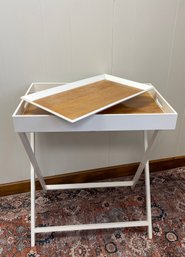 Amazing White Lacquered Tray Table- Foldable With Double Tray