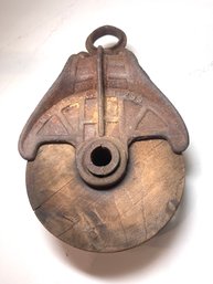 Antique Cast Iron And Wood  Large Pulley, In Need Of Some Loving Care