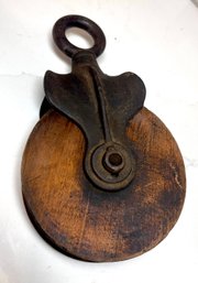 Antique Cast Iron And Wood Pulley, In Need Of Some Loving Care
