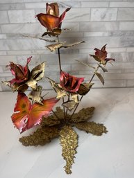 Mid Century Modern Torched Brass Roses Sculpture