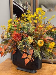 Designer  Fall Floral In Narrow Black Weighted Vase