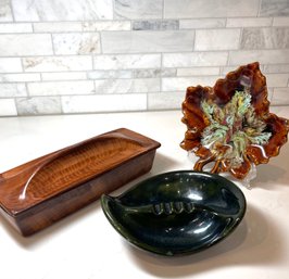 MCM Pottery Trio/ Candy Dish,lidded Box, And A Groovy Ashtray