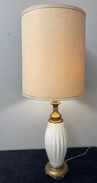 Tall & Graceful Mid Century Modern Speckled Pottery Lamp W/ Ornate Brass Base And Stem 1 Of 2