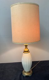 Tall & Graceful Mid Century Modern Speckled Pottery Lamp W/ Ornate Brass Base And Stem 2 Of 2