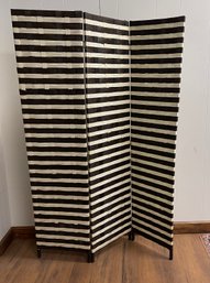Black And White Woven Room Divider. Three Hinged Panels