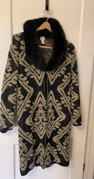 Chicos Long Cardigan With Fur Collar Size 0