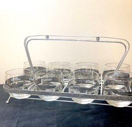 Mid Century Modern Roly Poly Glasses In Carrier, Set Of 8 Truck Motif