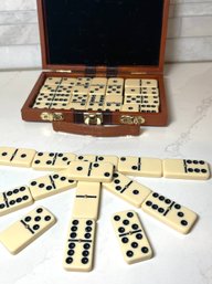 Domino Double Six - Ivory And Black Tiles With Metal Spinners In Deluxe Travel Case With Handles