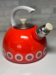 Vintage Retro Enamel  Teapot With Vibrant Pinwheel Design