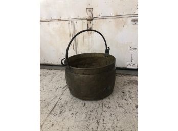Large Vintage Brass Bucket/Planter With Cast Iron Handle