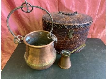 Copper Hanging Container, Copper Turkish Coffee Maker And Decorative Box