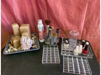 “Jack Of Spades”- Bathroom Box Lot- Make Up Holders, Make-up Brushes, Nail Polish, Candles And More