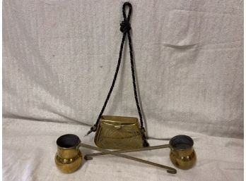 Trio Of 2 Brass Turkish Coffee Makers And A Purse
