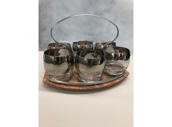 Mid Century Modern Glassware Set With Chrome Caddy. Dorothy Thorpe Style Set Of 6