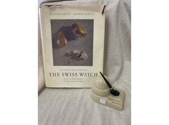 Vintage Inkwell And Swiss Watch Coffee Table Book