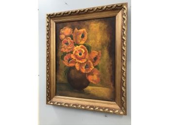 Vintage Framed Oil Painting, Vibrant Poppies